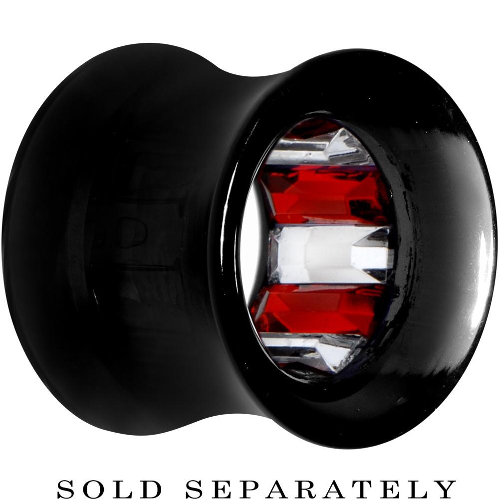 Black Acrylic Red and Clear Gem Inlay Saddle Tunnel Plug 0 Gauge to 1 Inch