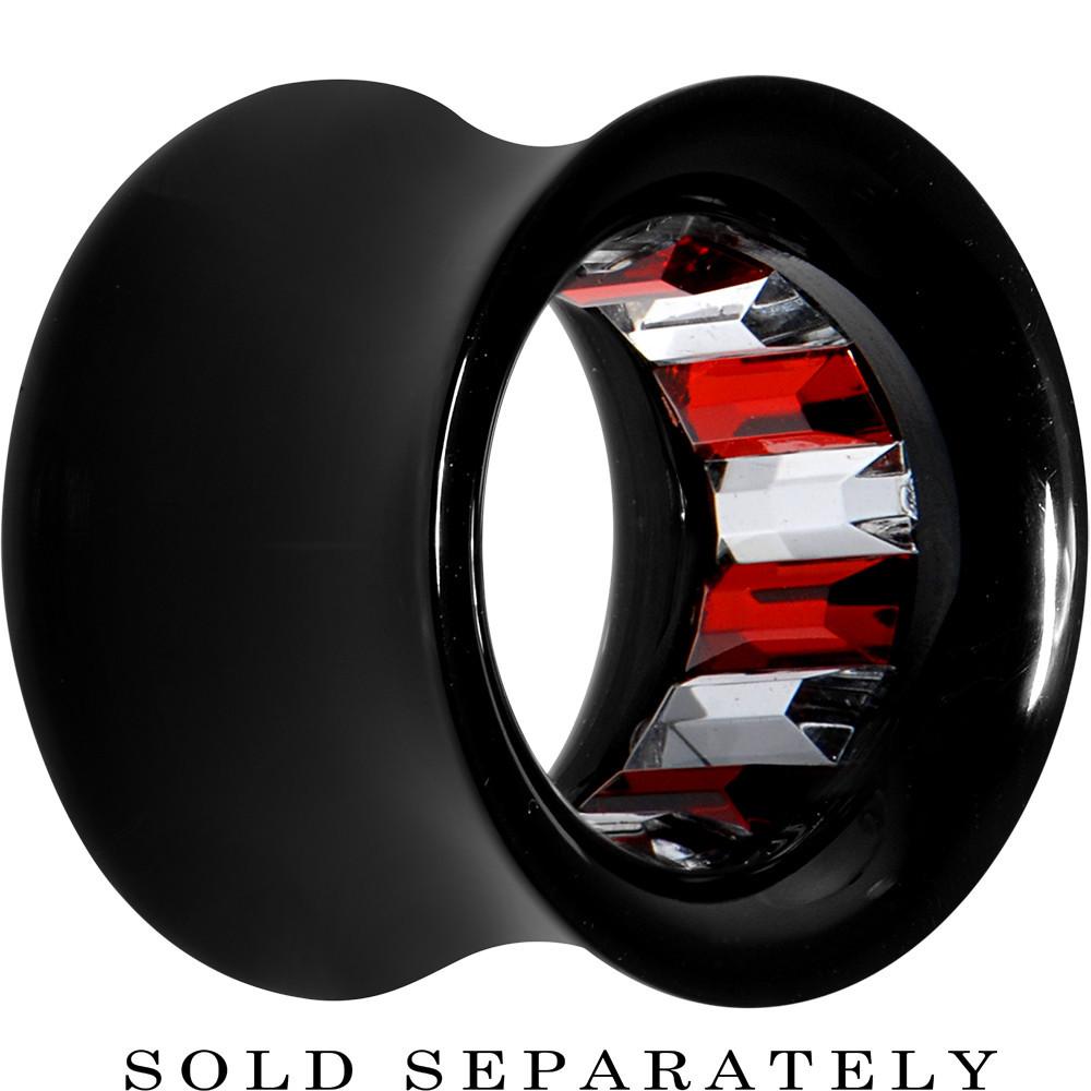 Black Acrylic Red and Clear Gem Inlay Saddle Tunnel Plug 0 Gauge to 1 Inch