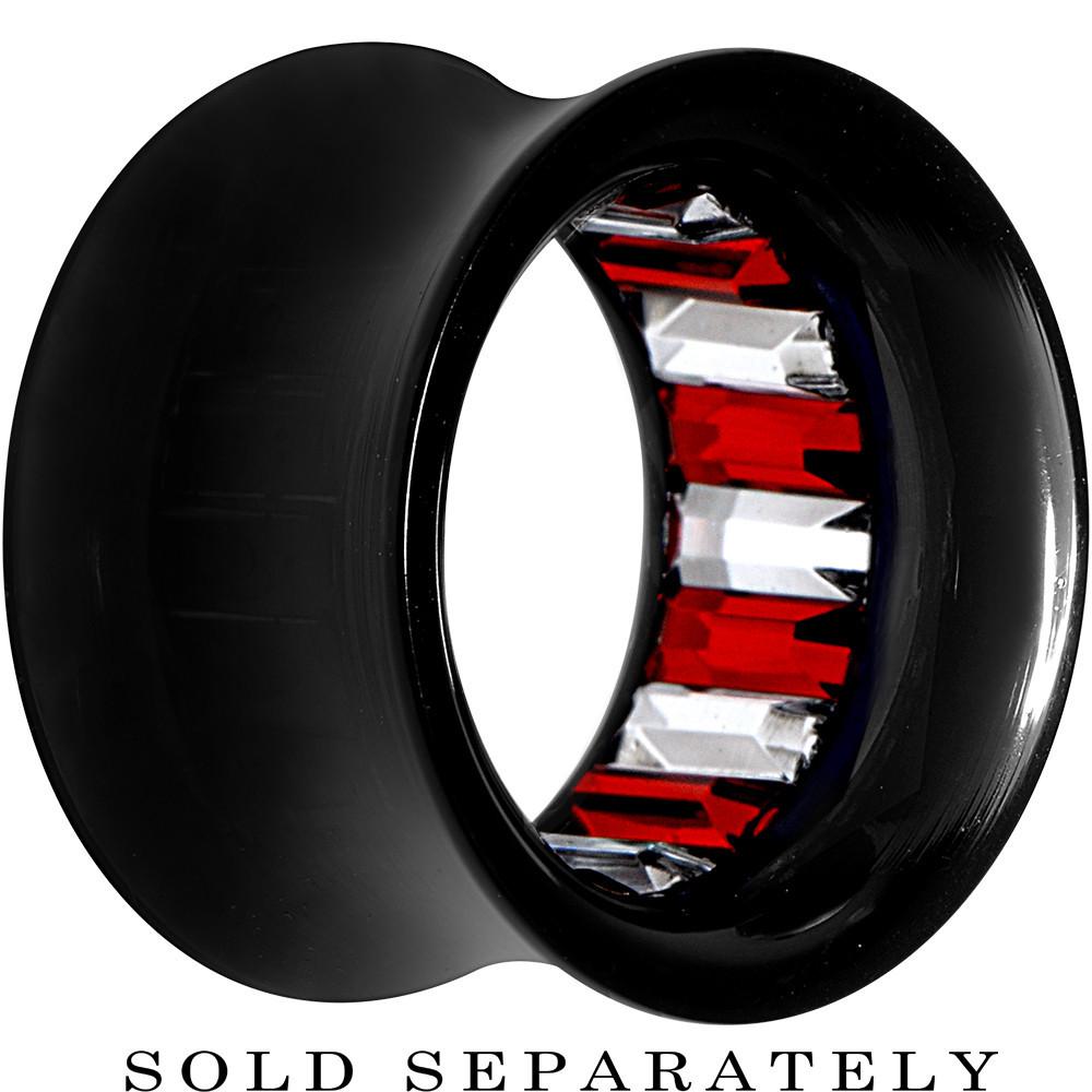 Black Acrylic Red and Clear Gem Inlay Saddle Tunnel Plug 0 Gauge to 1 Inch