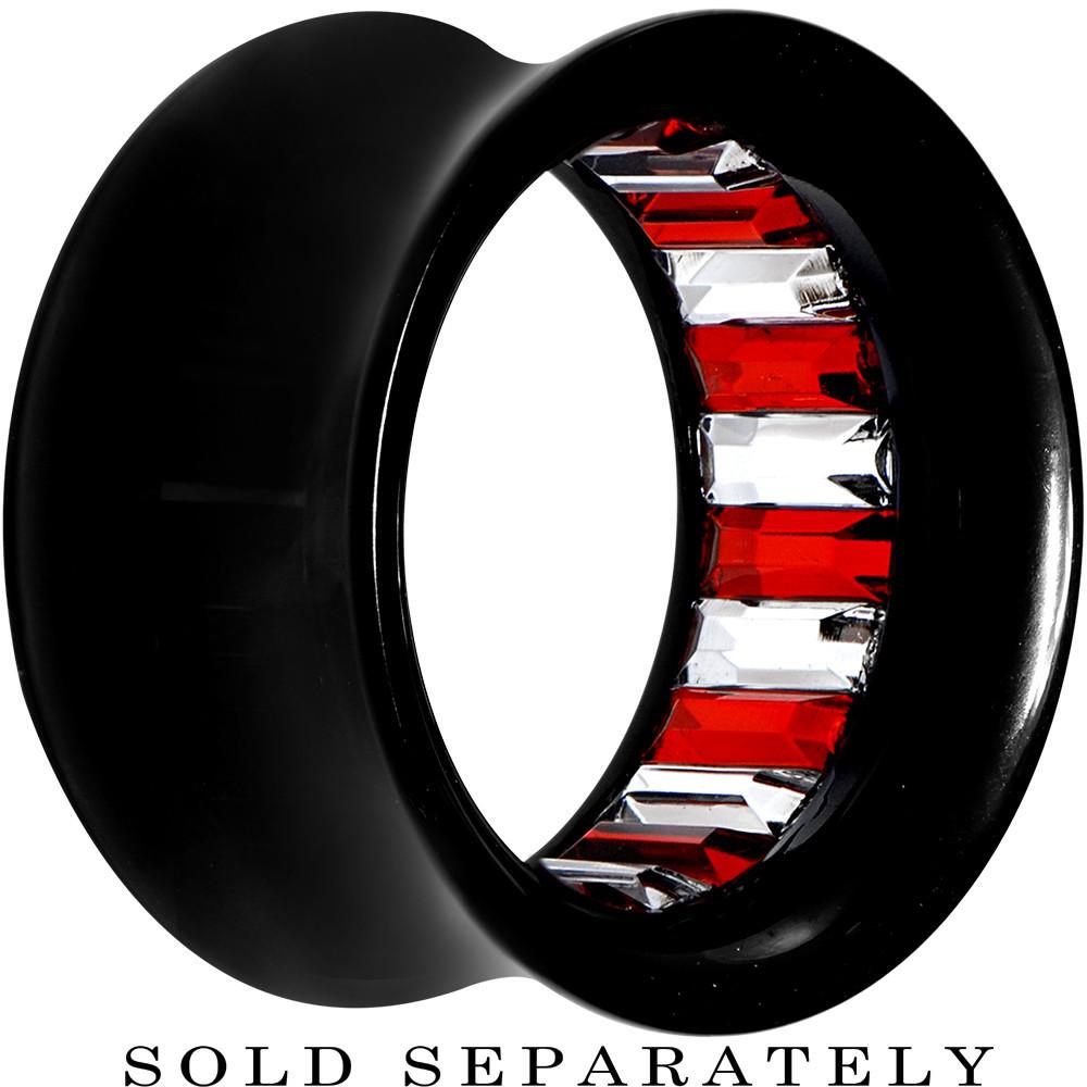 Black Acrylic Red and Clear Gem Inlay Saddle Tunnel Plug 0 Gauge to 1 Inch