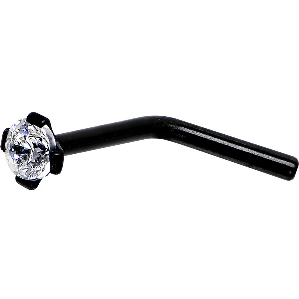 20 Gauge 1/4 Clear CZ Black Titanium IP L-Shaped Nose Ring