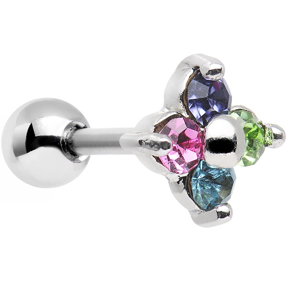 16 Gauge 1/4 Quad Multicolor Gem Cartilage Tragus Barbell Earring