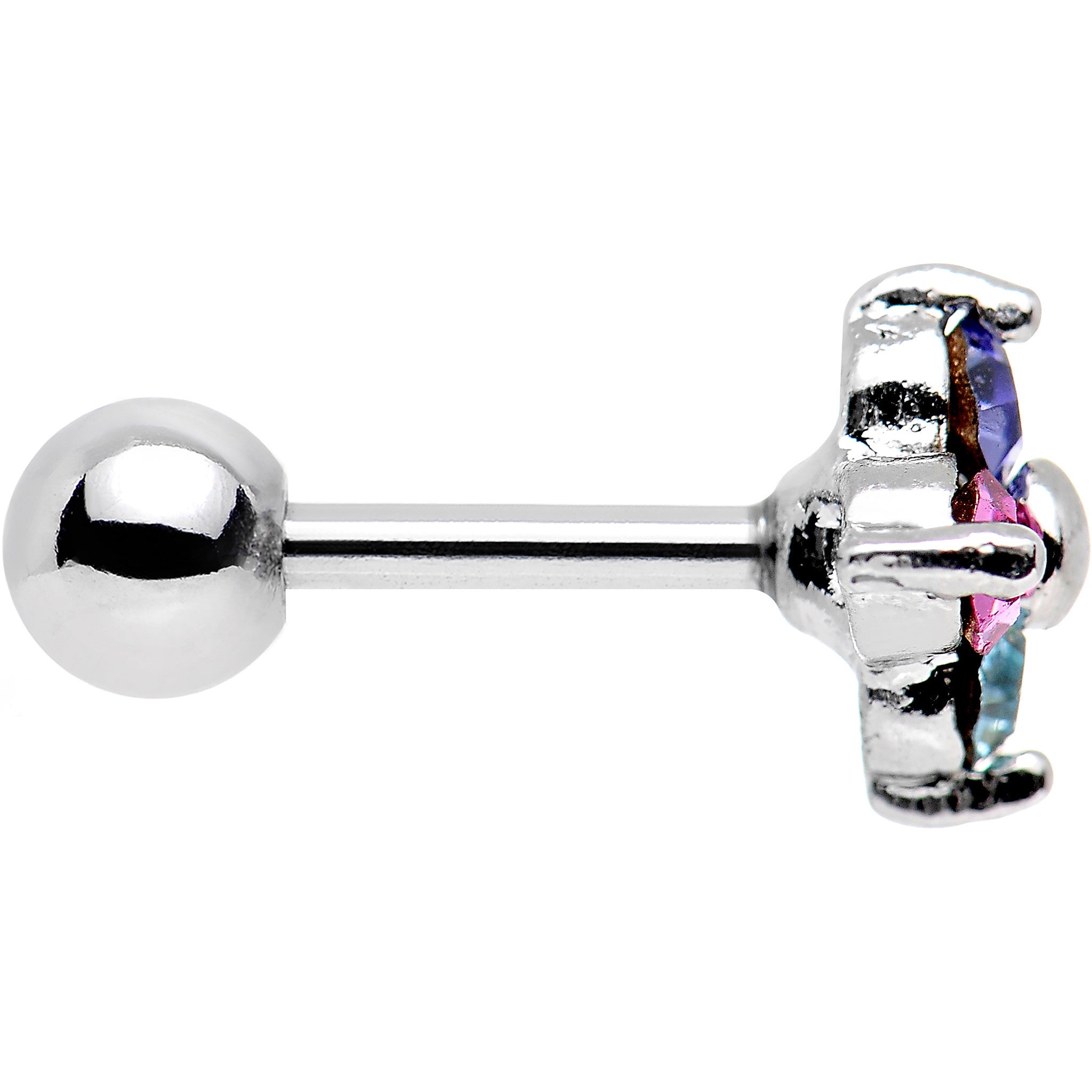 16 Gauge 1/4 Quad Multicolor Gem Cartilage Tragus Barbell Earring