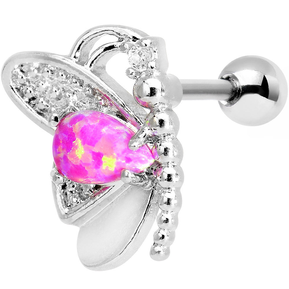 Stainless Steel Pink Faux Opal Butterfly Left Cartilage Earring