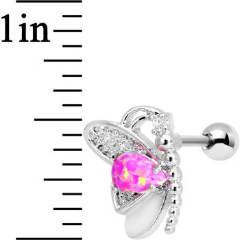 Stainless Steel Pink Faux Opal Butterfly Left Cartilage Earring