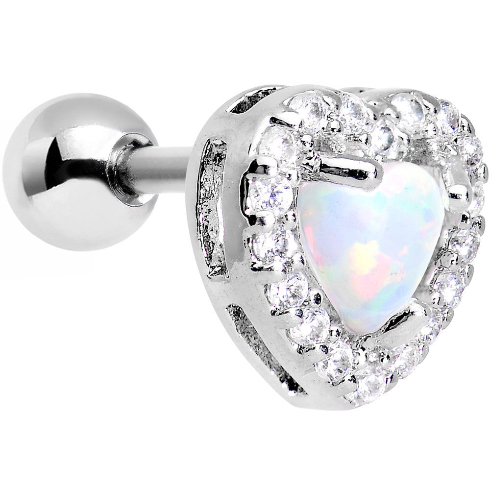 Stainless Steel White Faux Opal Heart Tragus Cartilage Earring