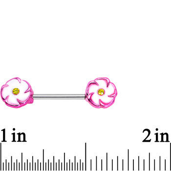 316L Stainless Steel Pink White Double Flower Nipple Barbell Set