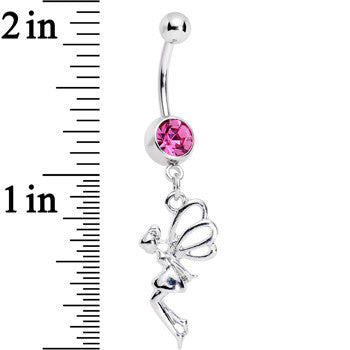 Pink Gem Hovering Fairy Dangle Belly Ring