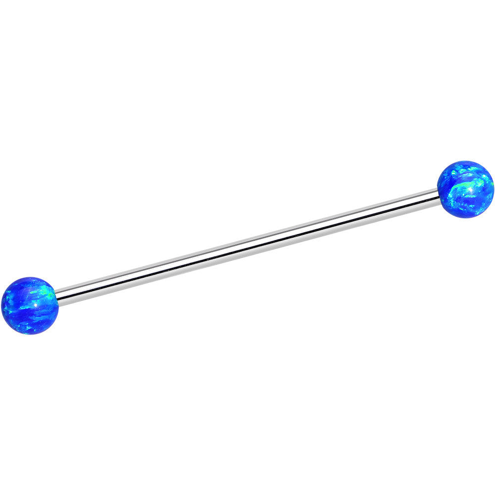 316L Stainless Steel Blue Faux Opal Ended Industrial Barbell 35mm