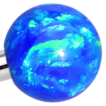 316L Stainless Steel Blue Faux Opal Ended Industrial Barbell 35mm