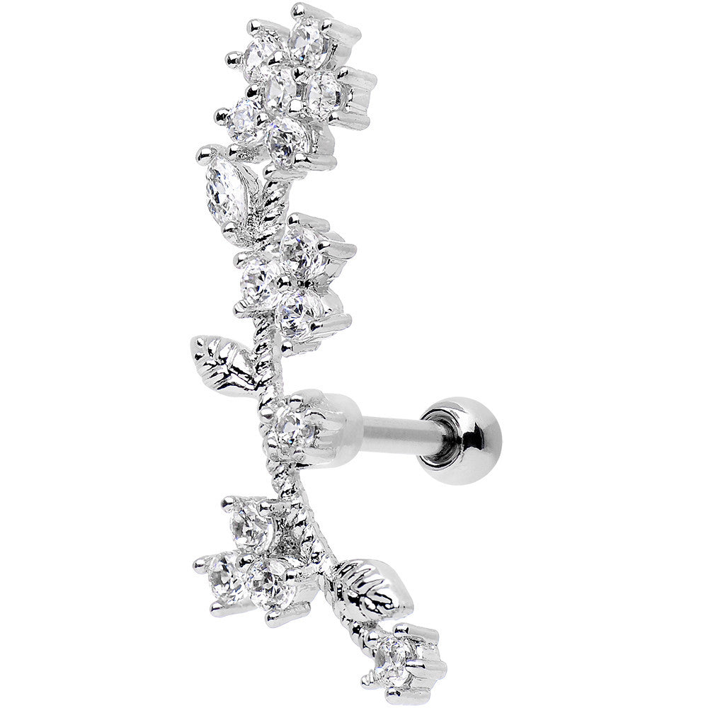 Stainless Steel CZ Flower Vine Right Tragus Cartilage Earring