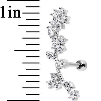 Stainless Steel CZ Flower Vine Right Tragus Cartilage Earring