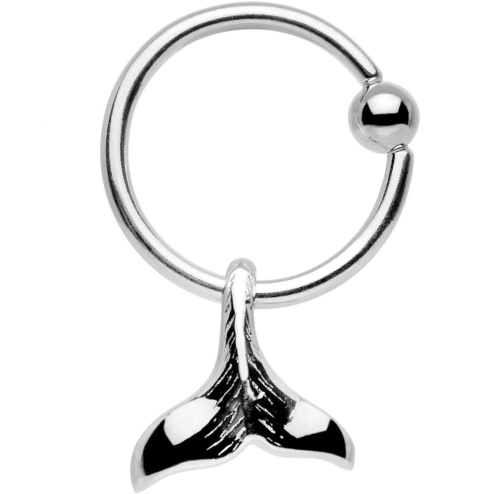 16 Gauge Whale of a Tail Dangle Stainless Steel Captive Bead Ring