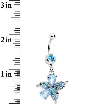 Blue Jeweled Tropical Flower Dangle Belly Ring