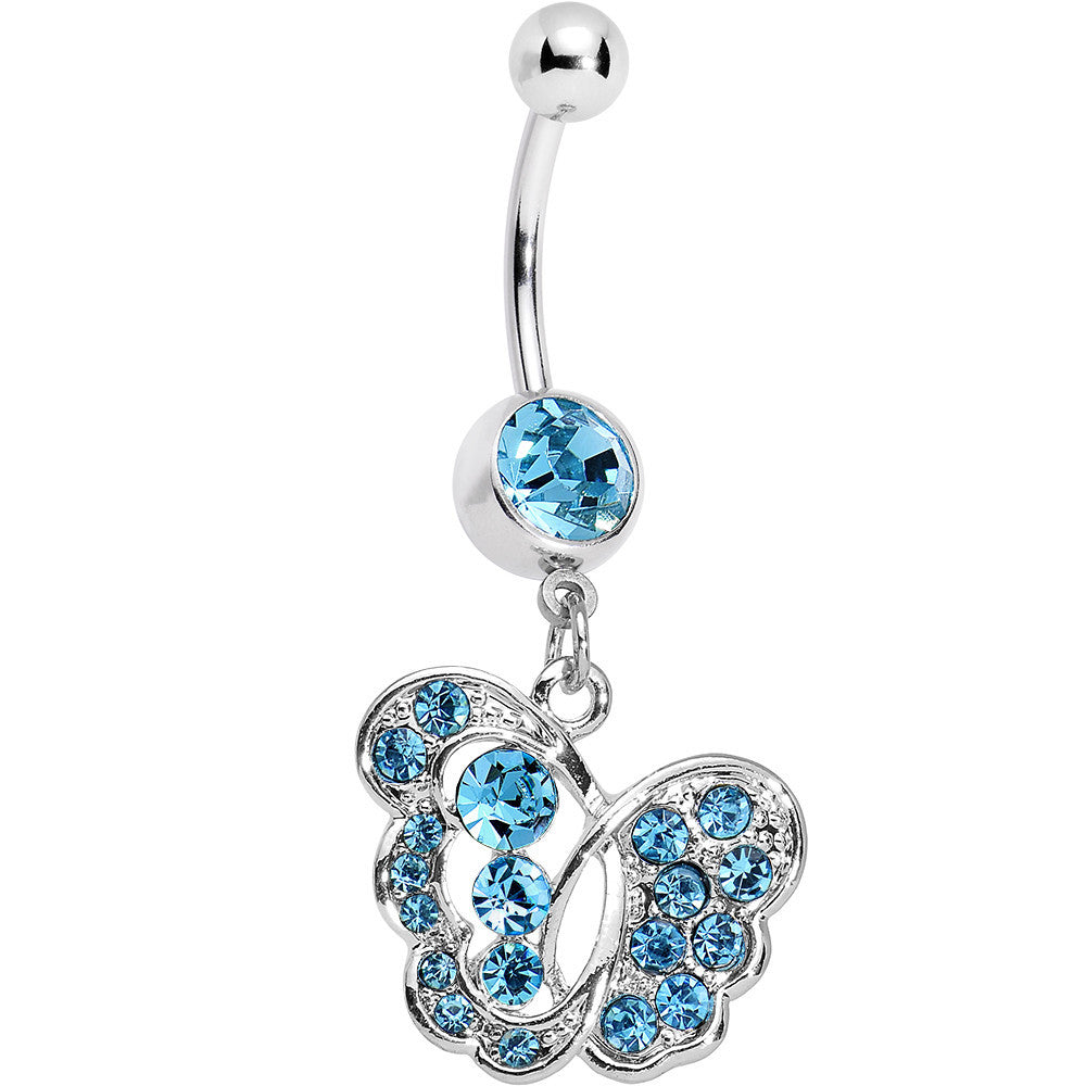 Blue Gem Fancy Butterfly Dangle Belly Ring