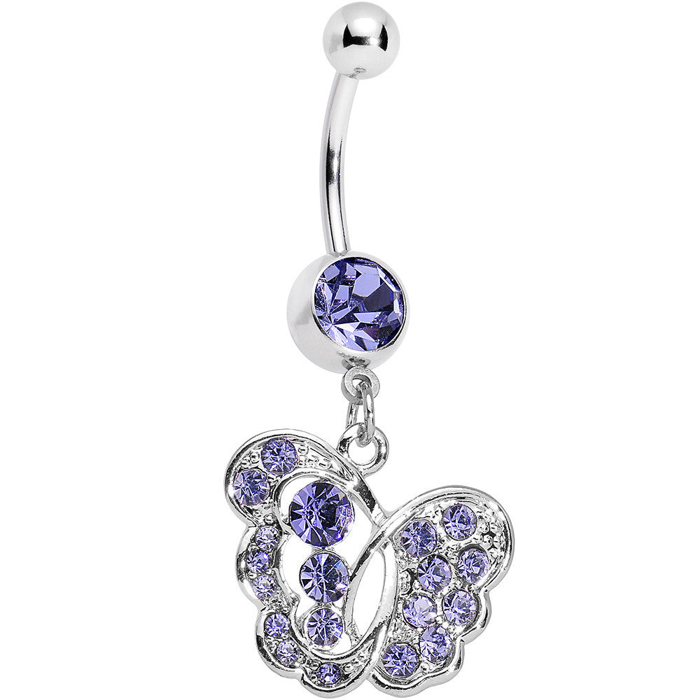 Purple Gem Fancy Butterfly Dangle Belly Ring