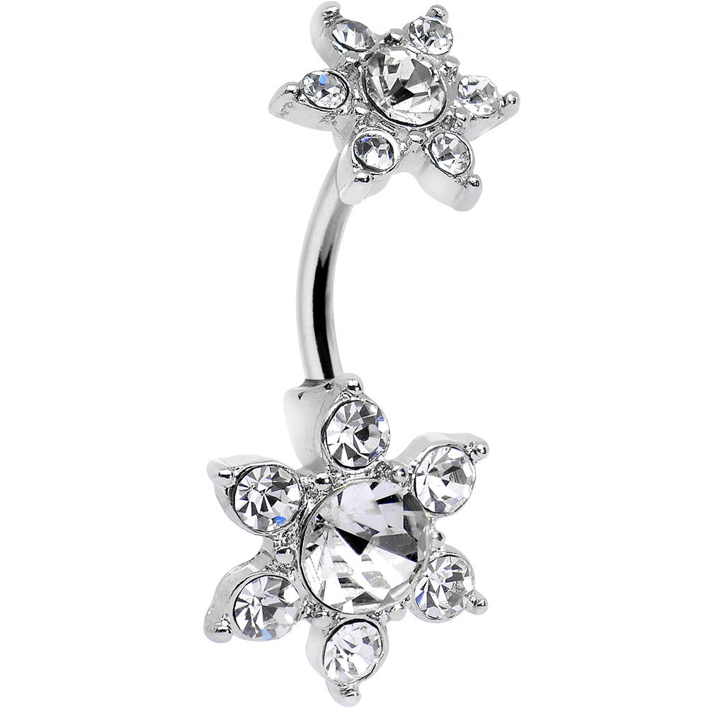 Clear Gem Double Flower Top Mount Belly Ring