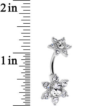 Clear Gem Double Flower Top Mount Belly Ring