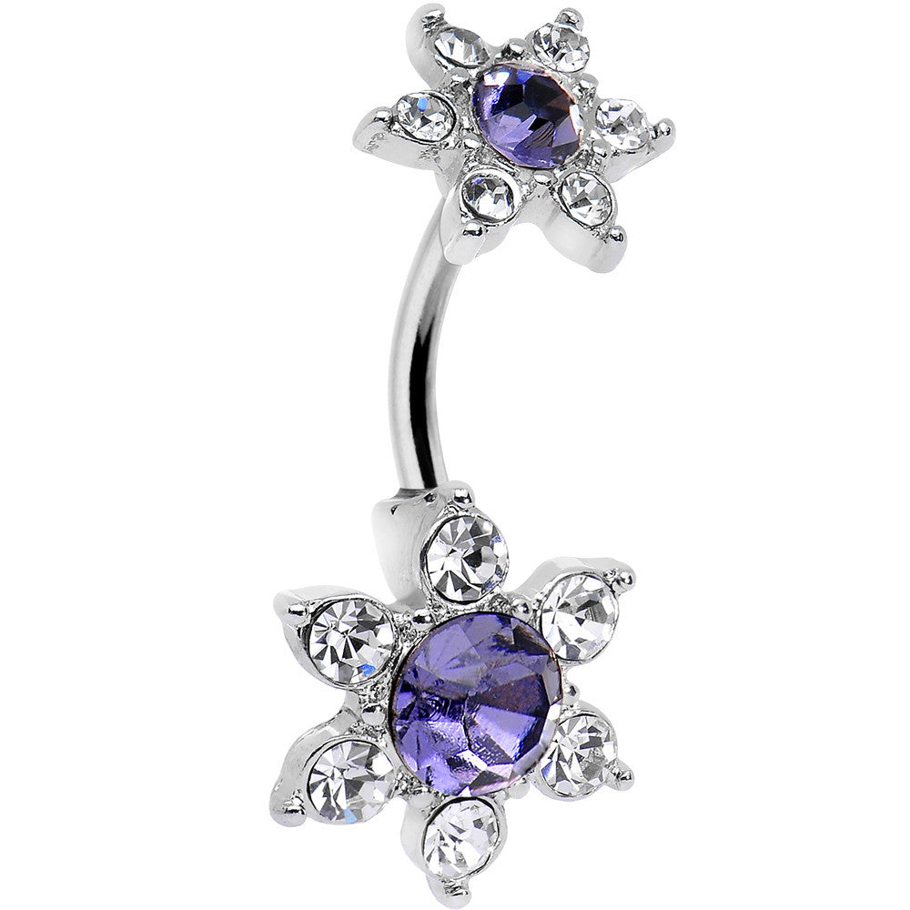 Purple Gem Double Flower Top Mount Belly Ring