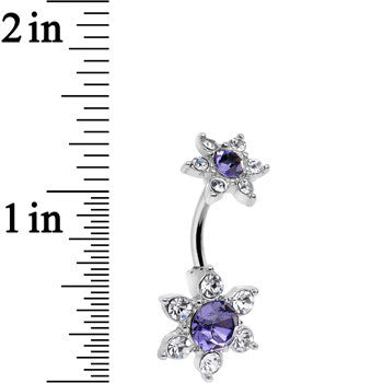 Purple Gem Double Flower Top Mount Belly Ring