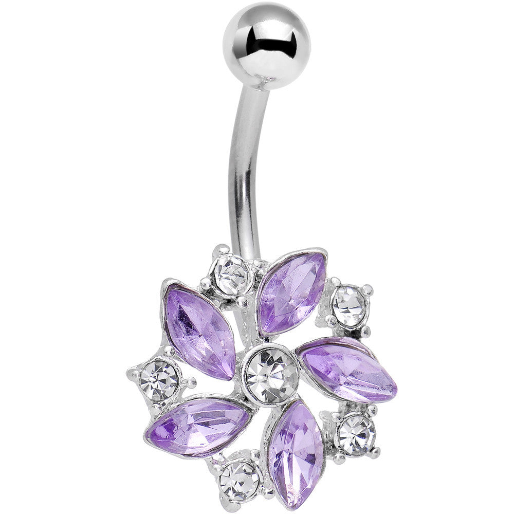 Clear Purple Gem Love Me Not Elegant Flower Belly Ring