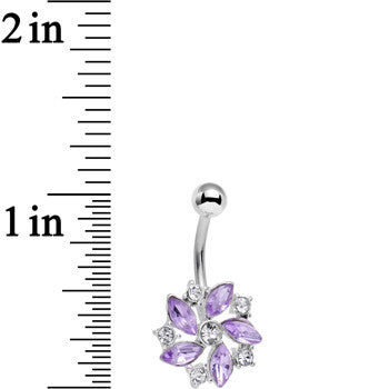 Clear Purple Gem Love Me Not Elegant Flower Belly Ring