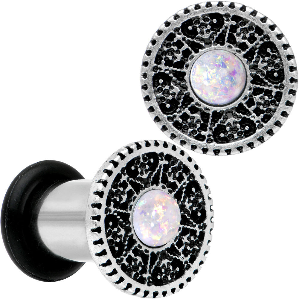 2 Gauge Stainless Steel Sky Wheel White Synthetic Opal Plug Set