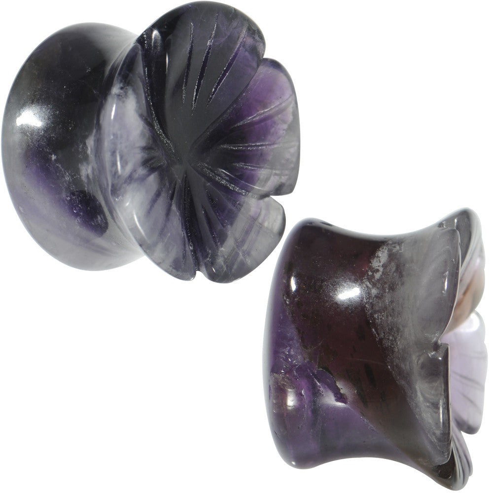 9/16 Natural Amethyst Stone Carved Flower Saddle Plug Set