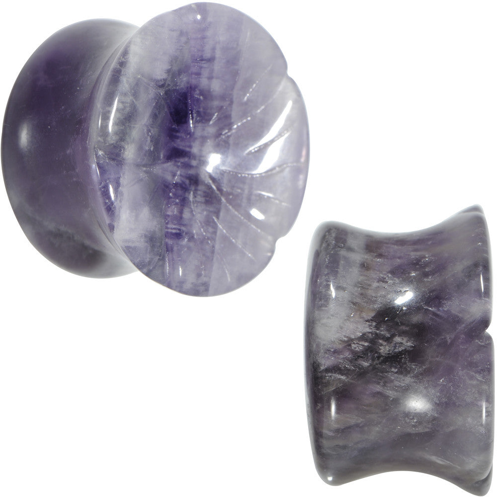 5/8 Natural Amethyst Stone Carved Flower Saddle Plug Set