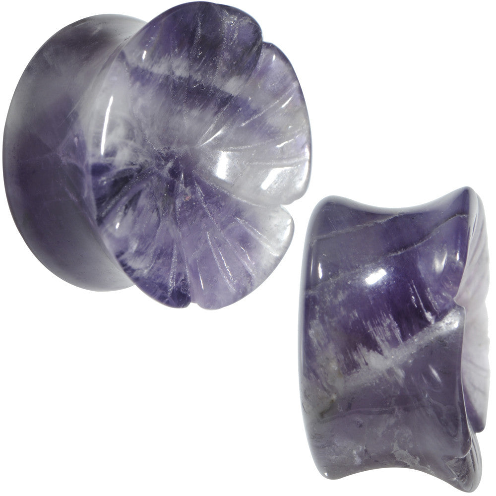 3/4 Natural Amethyst Stone Carved Flower Saddle Plug Set