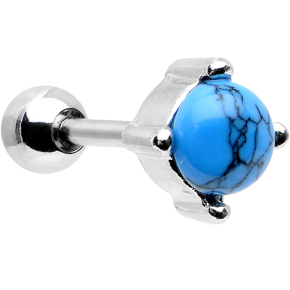 16 Gauge Pretty Cracked Blue Stone Stainless Steel Cartilage Earring