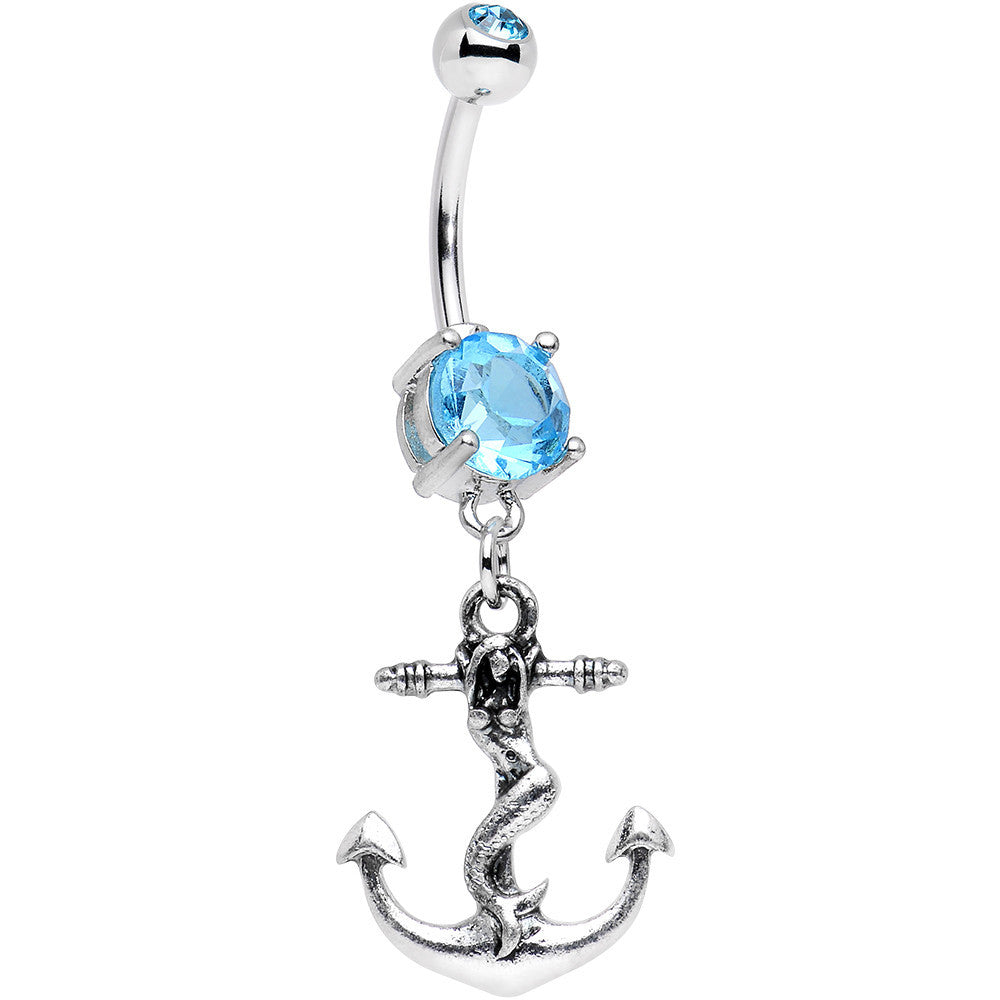 Aqua Gem Mermaid Princess and Her Anchor Dangle Belly Ring