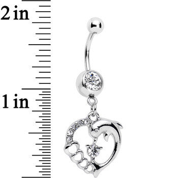 Clear Gem Complete Heart Dolphin Dangle Belly Ring