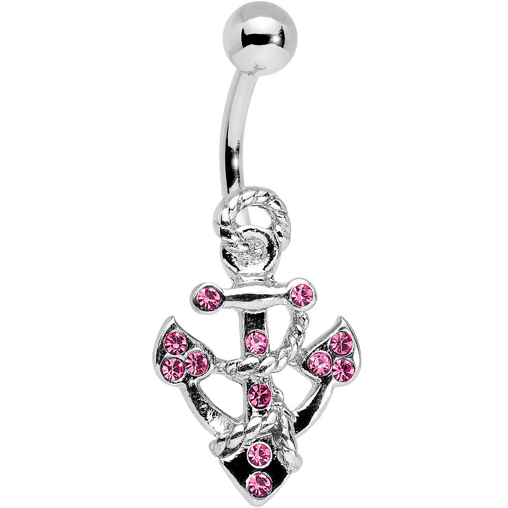 Pink Gem Caravelle Anchor Belly Ring