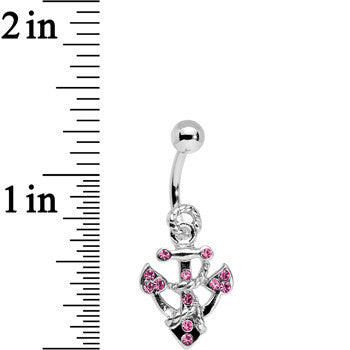 Pink Gem Caravelle Anchor Belly Ring