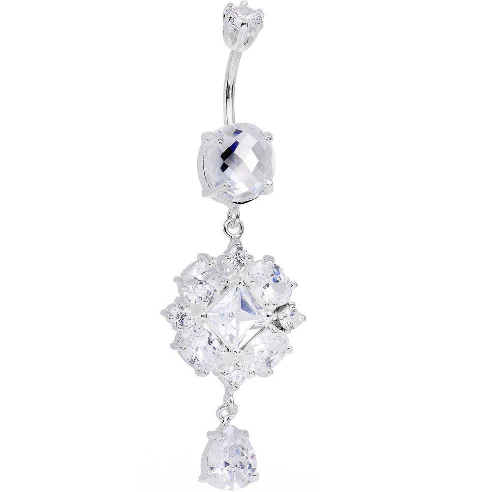 925 SilverClear CZ Pretty Princess Dangle Belly Ring