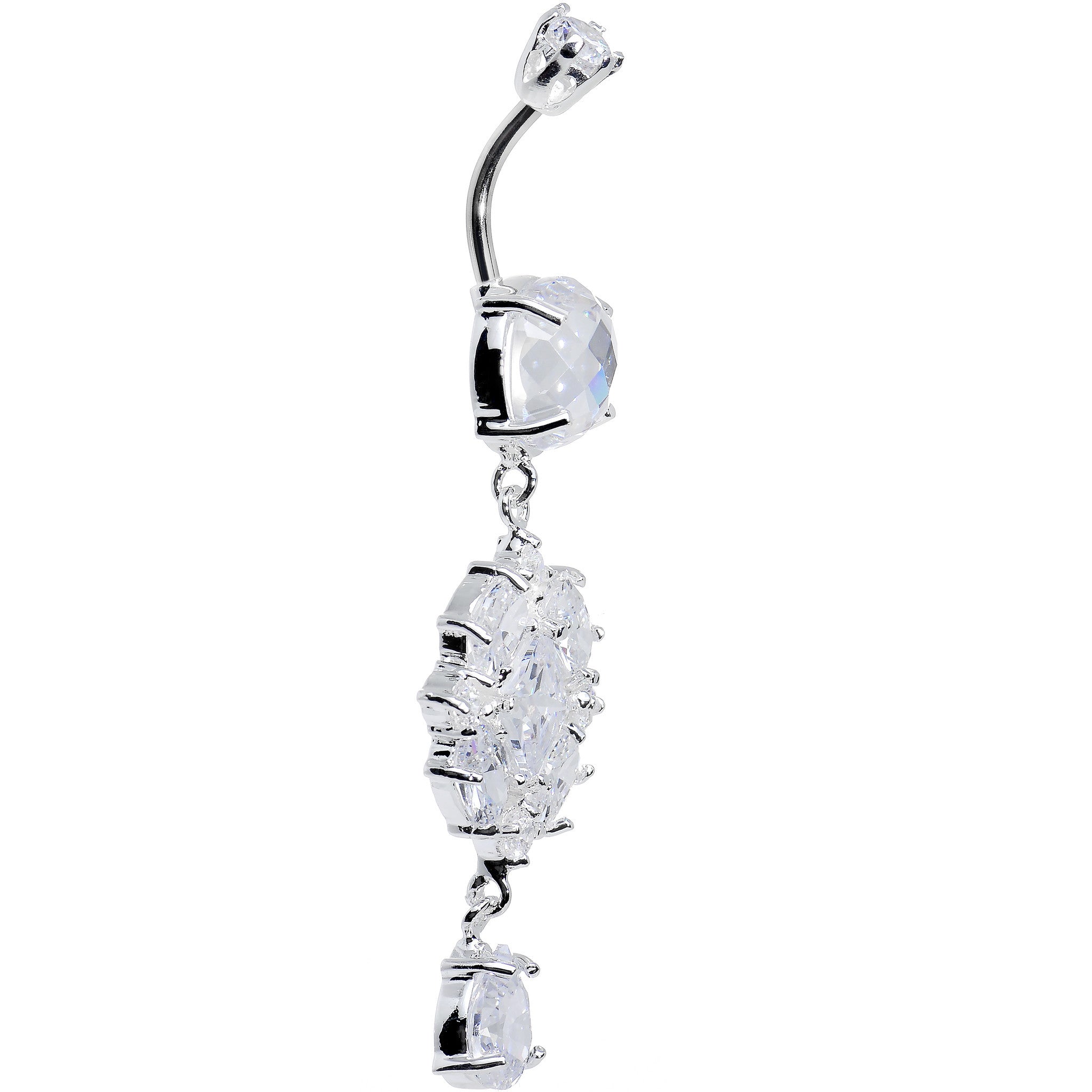 925 SilverClear CZ Pretty Princess Dangle Belly Ring