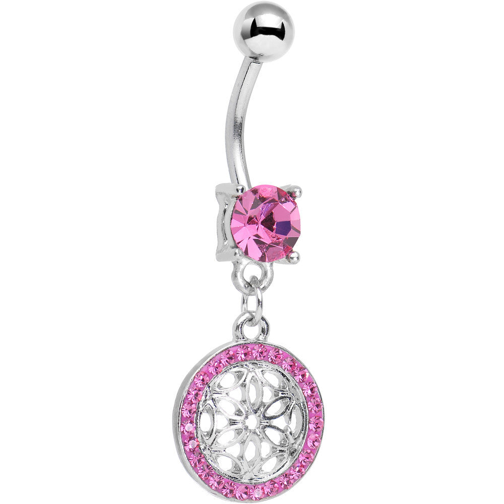 Pink Gem Wear Me Out Woven Pattern Dangle Belly Ring
