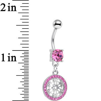 Pink Gem Wear Me Out Woven Pattern Dangle Belly Ring