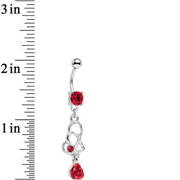 Red Gem Rose Flower Twisted Hearts Dangle Belly Ring