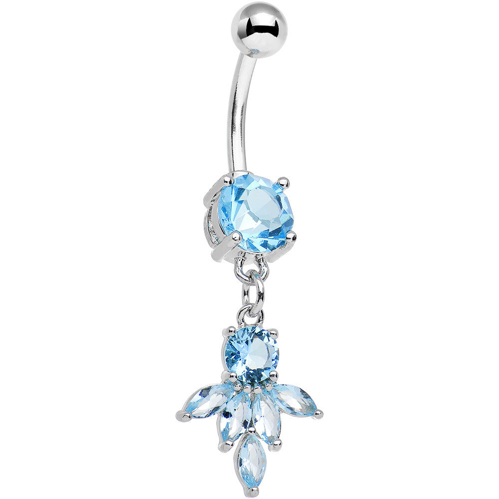 Blue CZ Gem Blooming Dangle Belly Ring