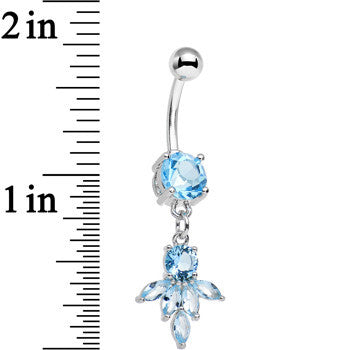 Blue CZ Gem Blooming Dangle Belly Ring