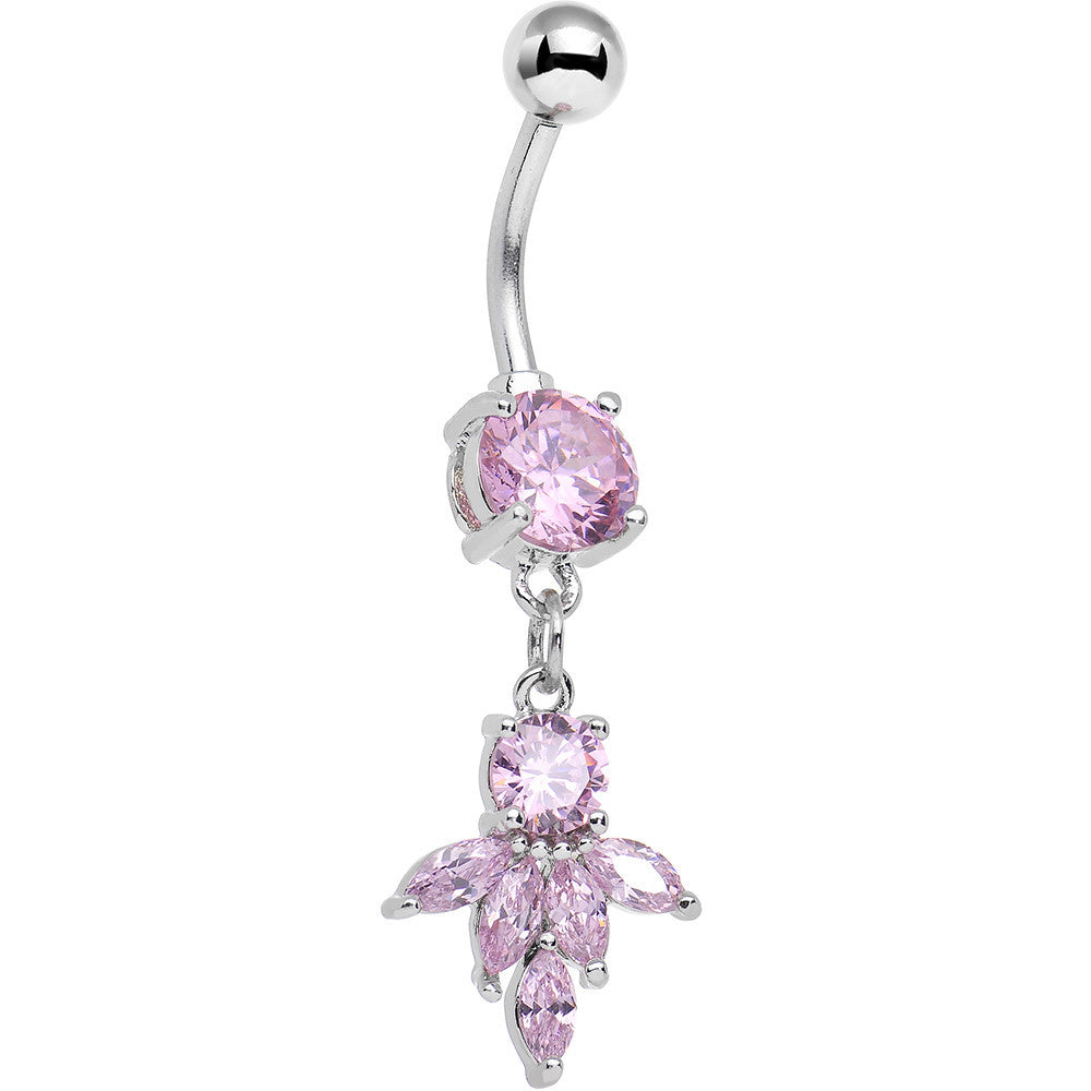 Pink CZ Gem Blooming Dangle Belly Ring