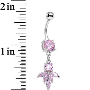 Pink CZ Gem Blooming Dangle Belly Ring