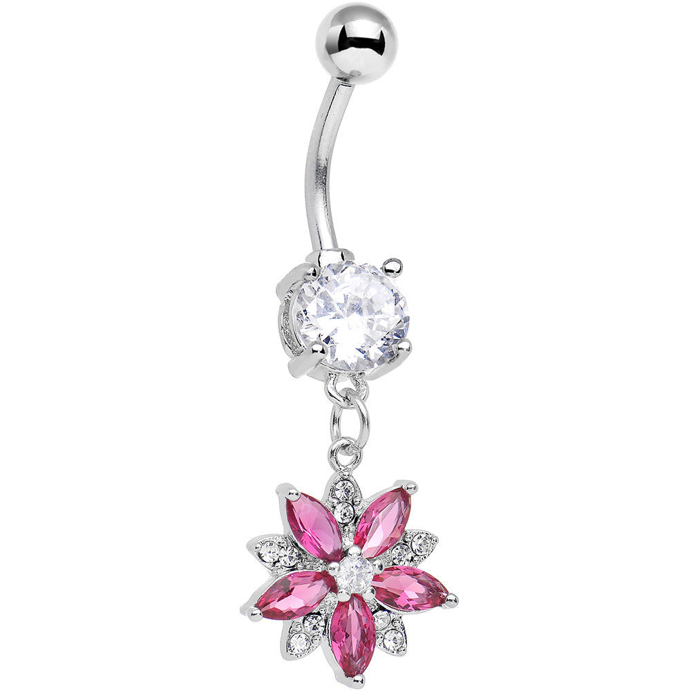 Clear Pink CZ Gem Wear Me Wildflower Dangle Belly Ring