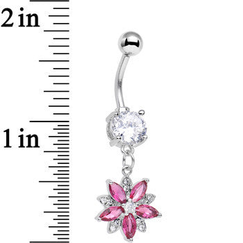 Clear Pink CZ Gem Wear Me Wildflower Dangle Belly Ring