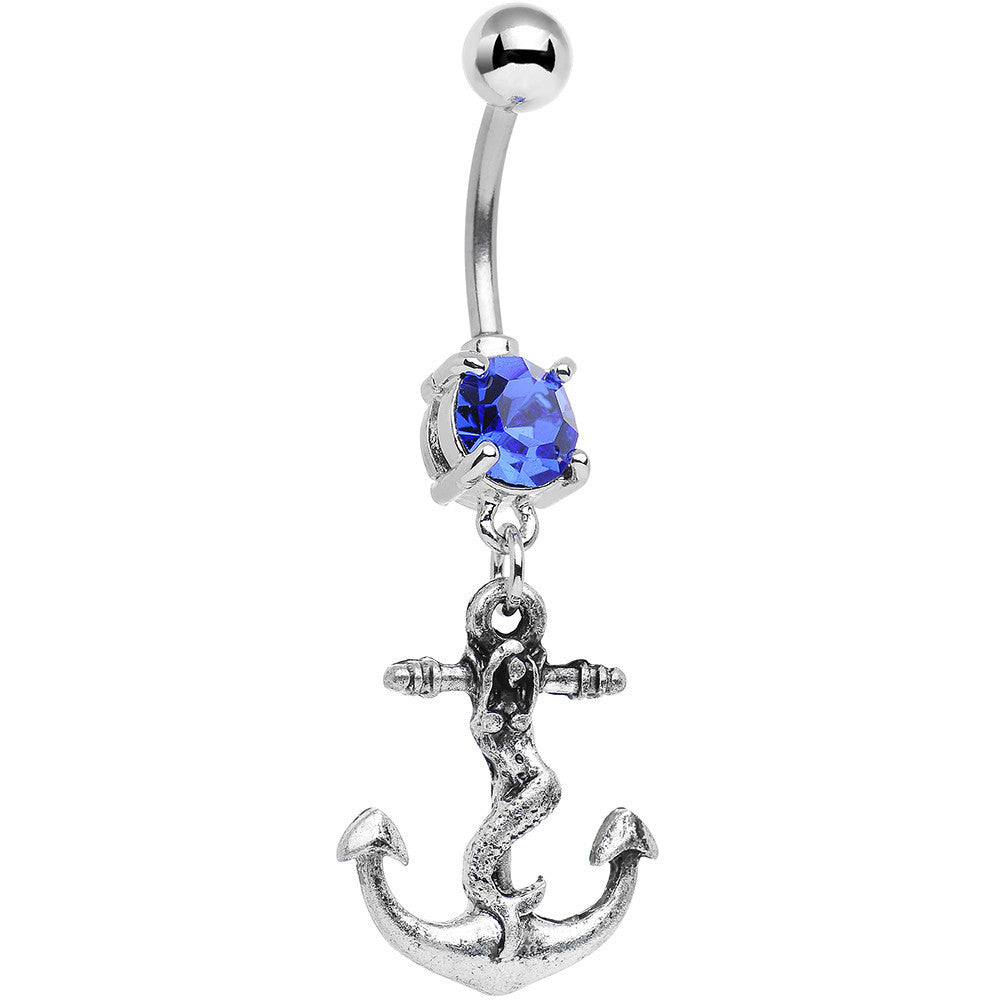 Royal Blue Gem Mermaid's Anchor Dangle Belly Ring