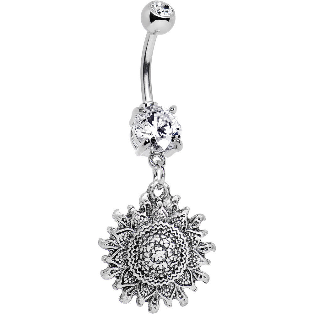 Clear Gem Mandala Flower Dangle Belly Ring