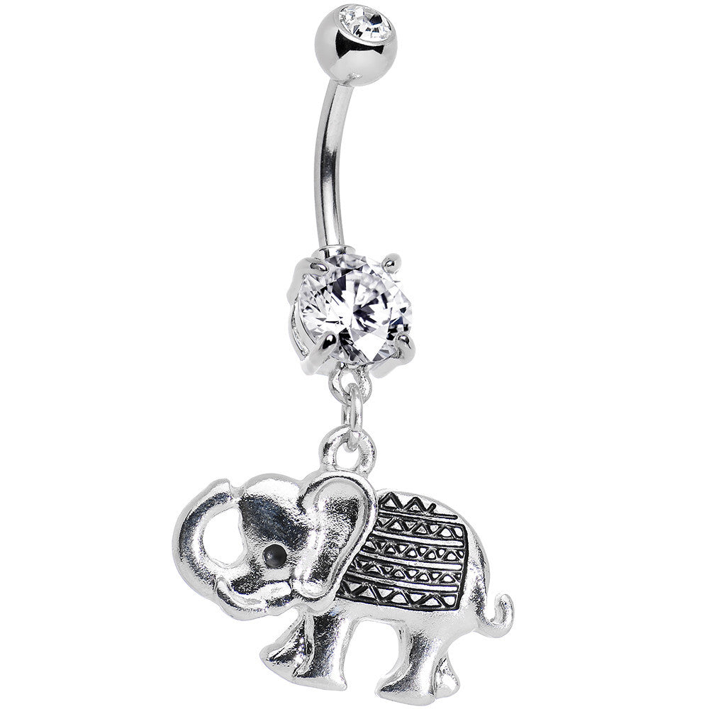 Clear Gem Wish Me Luck Elephant Dangle Belly Ring