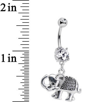 Clear Gem Wish Me Luck Elephant Dangle Belly Ring